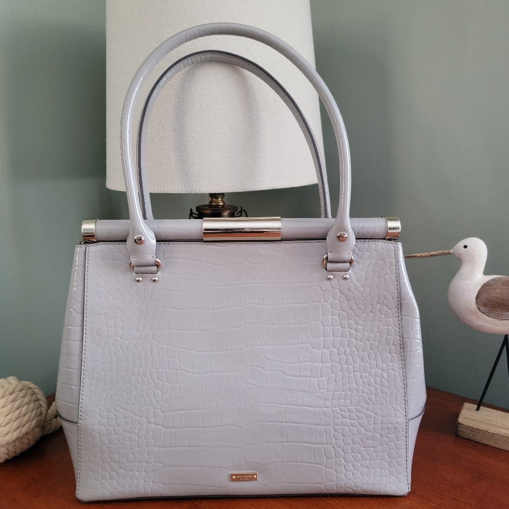 Kate Spade Knightsbridge Constance Croc Embossed Leather Satchel Gray